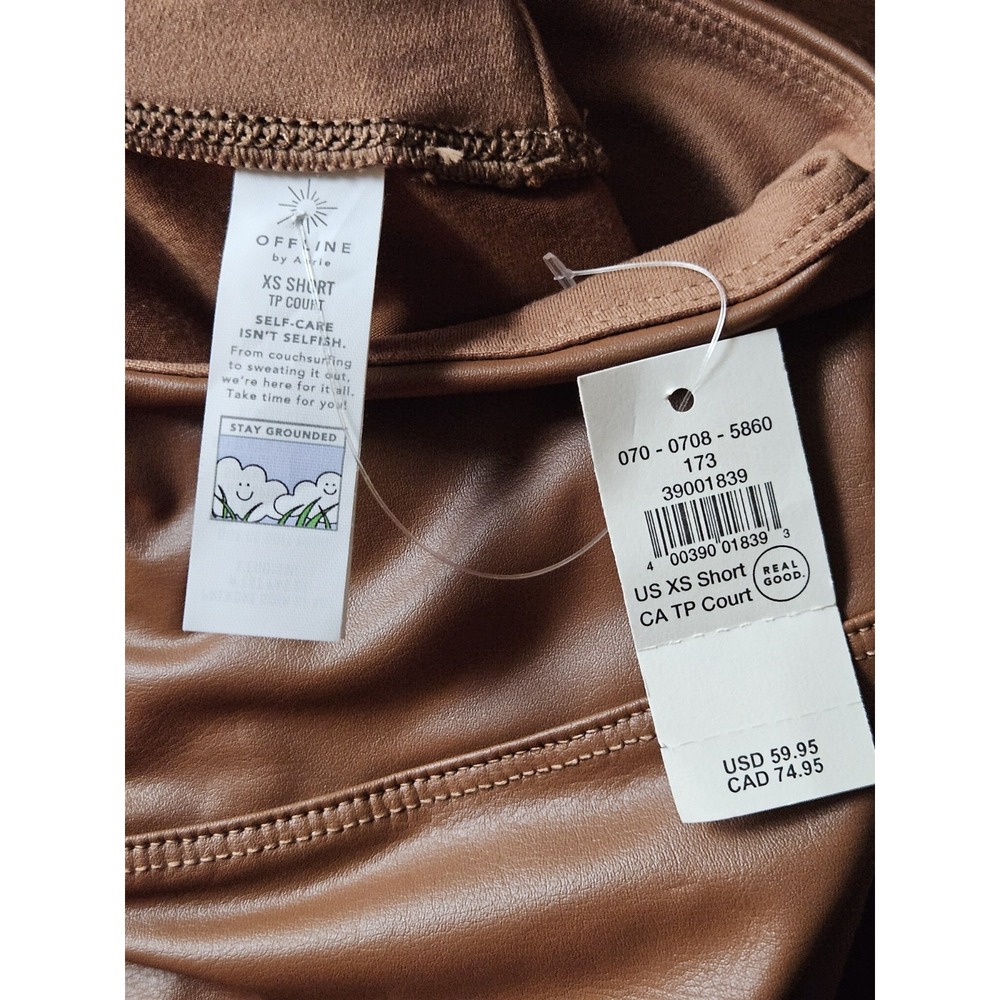 Offline by Aerie Women's XS Caramel‎ Brown Faux Leather High Rise Leggings - Picture 6 of 8